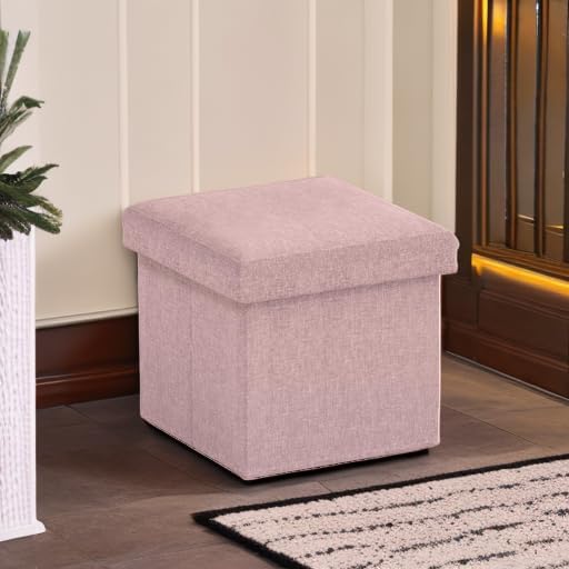 Ornavo Home Small Storage Ottoman Foldable Collapsible Cube Square Linen
