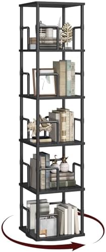MAHANCRIS 5-Tier Rotating Bookshelf, Freestanding Corner Bookshelf, 360°
