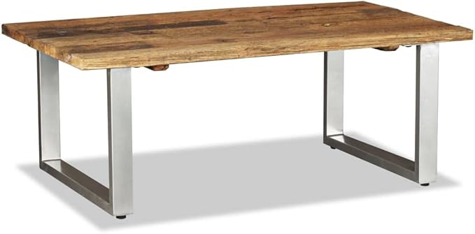 Multicolor Solid Reclaimed Wood Coffee Table, Industrial Wrought Iron Frame