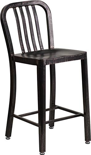 Flash Furniture Gael Commercial Grade 2 Pack 24" High Black-Antique Gold Metal