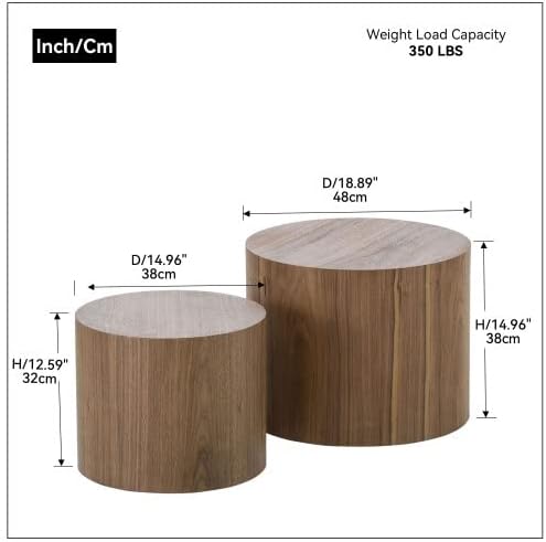 Small Coffee Table Nesting End Table Set of 2, Round Coffee Table Wood Side