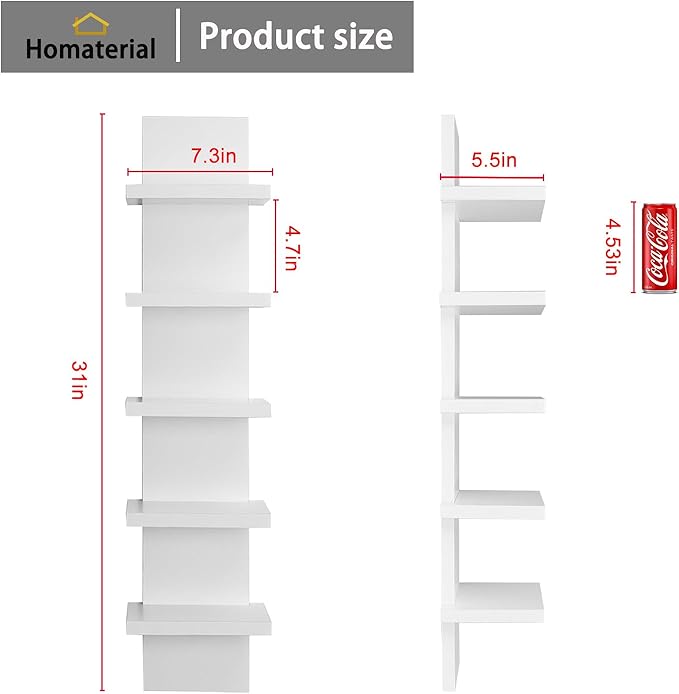 Homaterial 5 Tier Wall Shelf Unit, Decorative Wall Mount Vertical Shelving