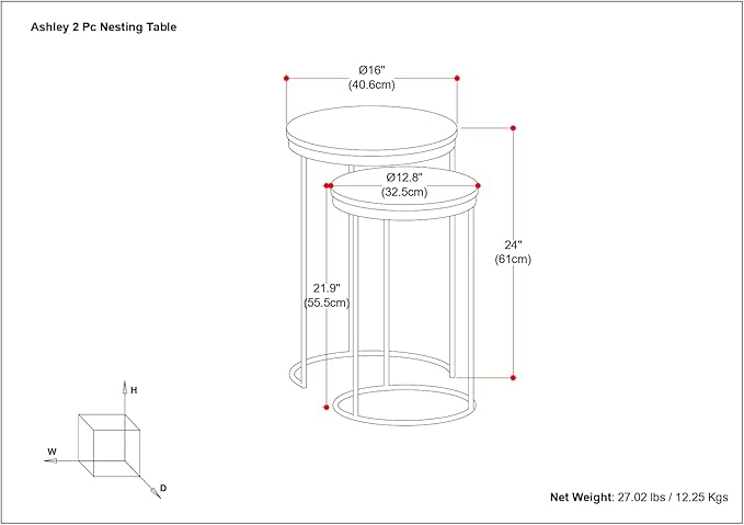 SIMPLIHOME Ashley Nesting Tables Set – 16 inch Wide Genuine Marble Top Metal