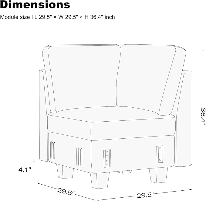 Belffin Chenille Corner Seat for Modular Couch. Sectional Sofa Module. Light