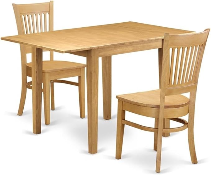 East West Furniture NDVA3-OAK-W 3 Piece Modern Dining Table Set Contains a