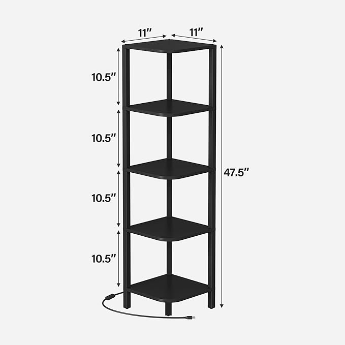 TUTOTAK Corner Shelf with LED Light, 5-Tier Corner Bookshelf
