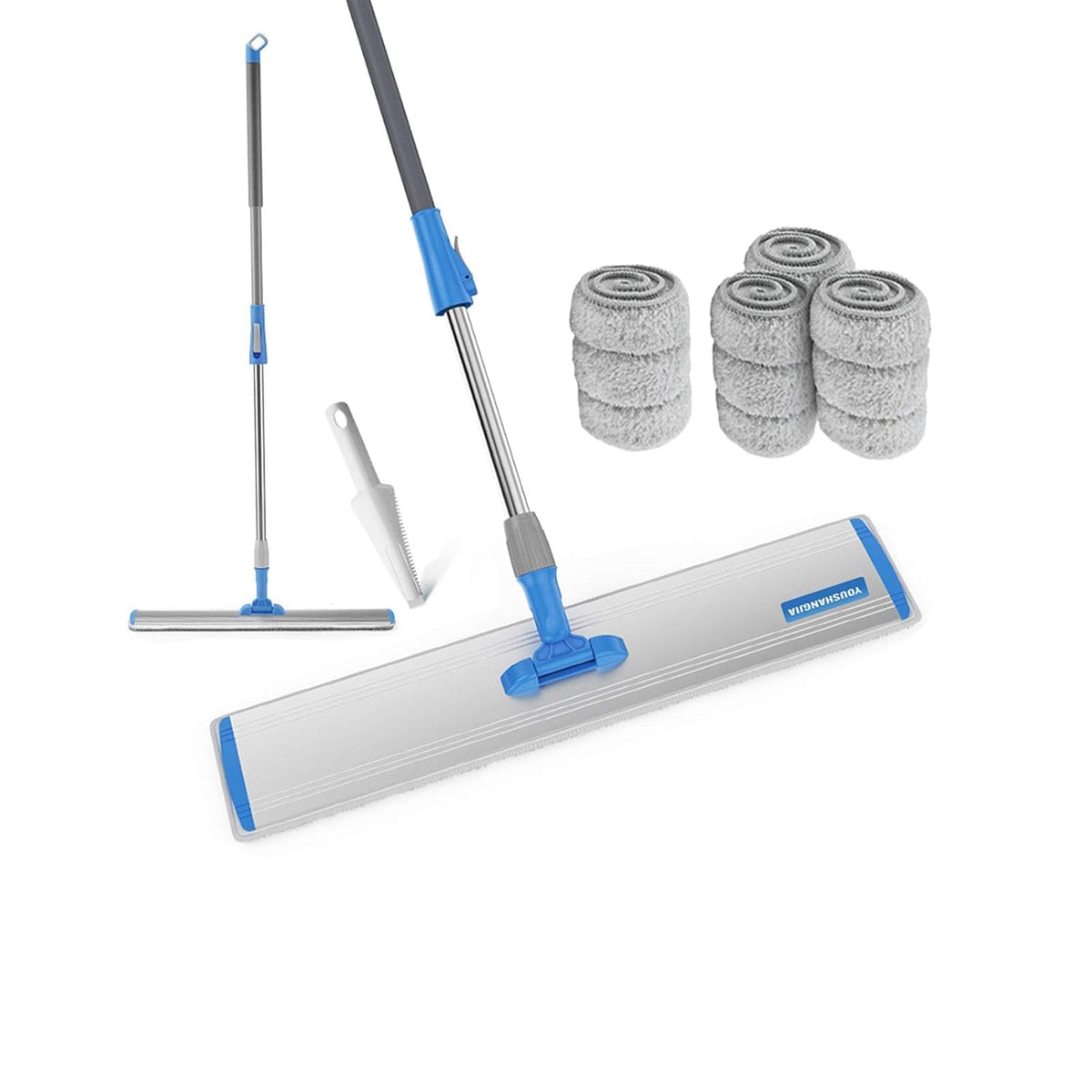 Microfiber Wet Mops 24 in Heavy Duty Flat Floor Mop Adjustable Handle with 4 Washable Mop Clothes