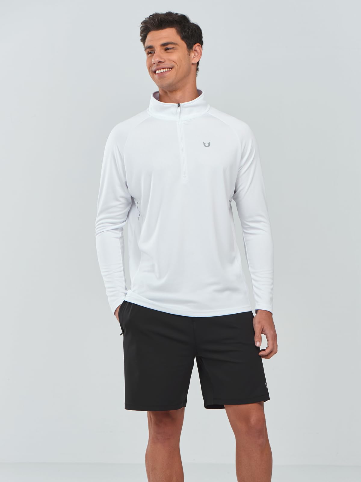 NORTHYARD Men's Running Shirt Long Sleeve Quarter Zip Pullover Moisture Wicking Quick Dry Athletic Workout Shirts White-XL