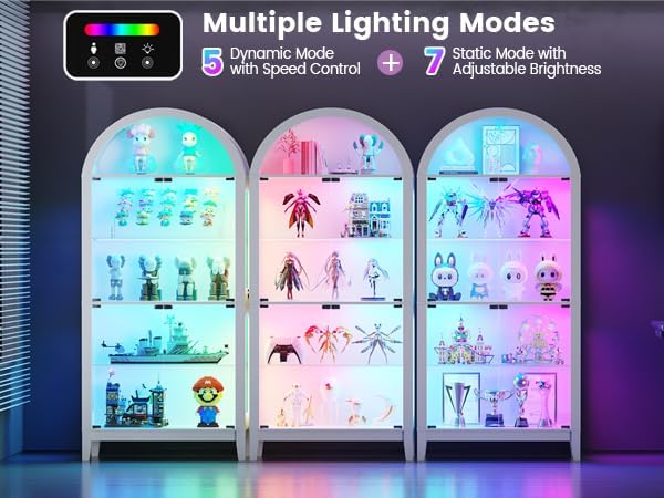 HNEBC 69" Display Case with RGB Lights, Arched 5-Tier Tempered Glass Display