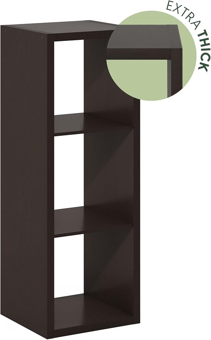 Furinno Cubicle Book Shelf, 3-Cube Bookshelf, Extra Thick Frame Horizontally &