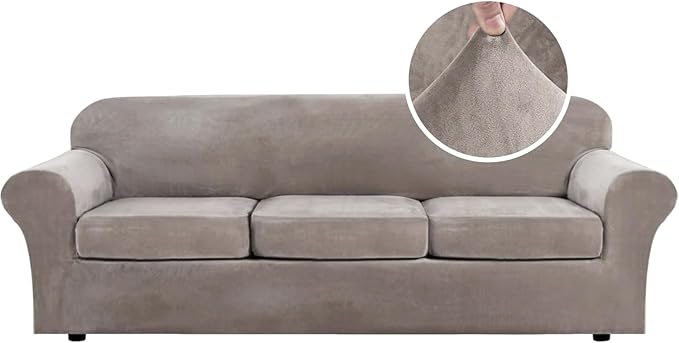 H.VERSAILTEX Velvet 4 Piece High Stretch Sofa Slipcover Cover Furniture