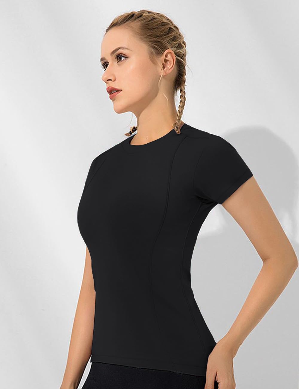 Loovoo Compression Shirt Women Stretch Breathable Athletic Base Layer Top Short Sleeve Running T-Shirt with Thumbholes