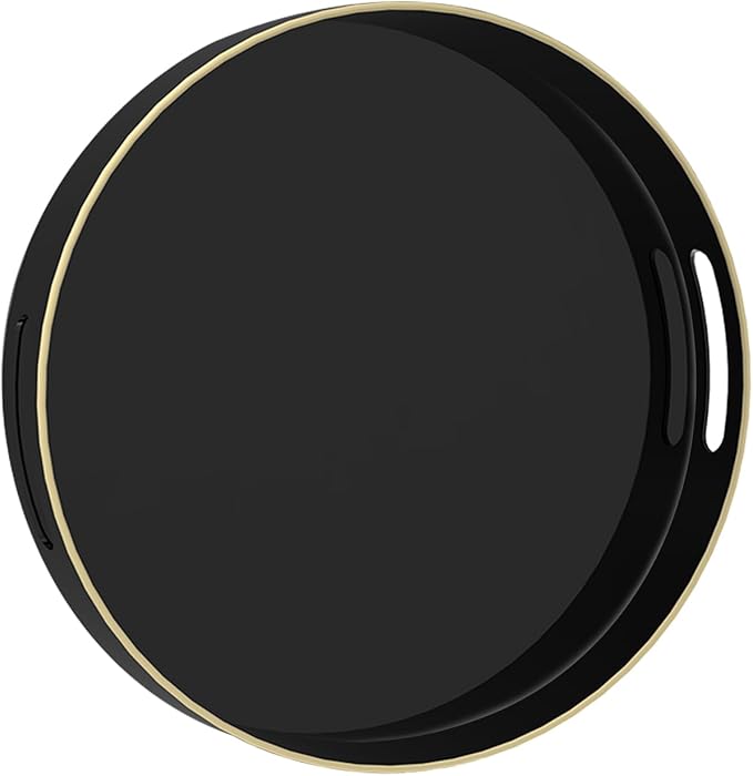 MAONAME Black Decorative Tray for Coffee Table, Modern Round Serving Tray
