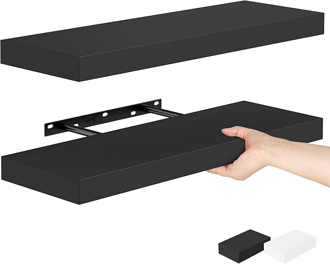 Bellsal 2-Pack Black Modern Floating Shelves, Living Room, Bathroom Storage