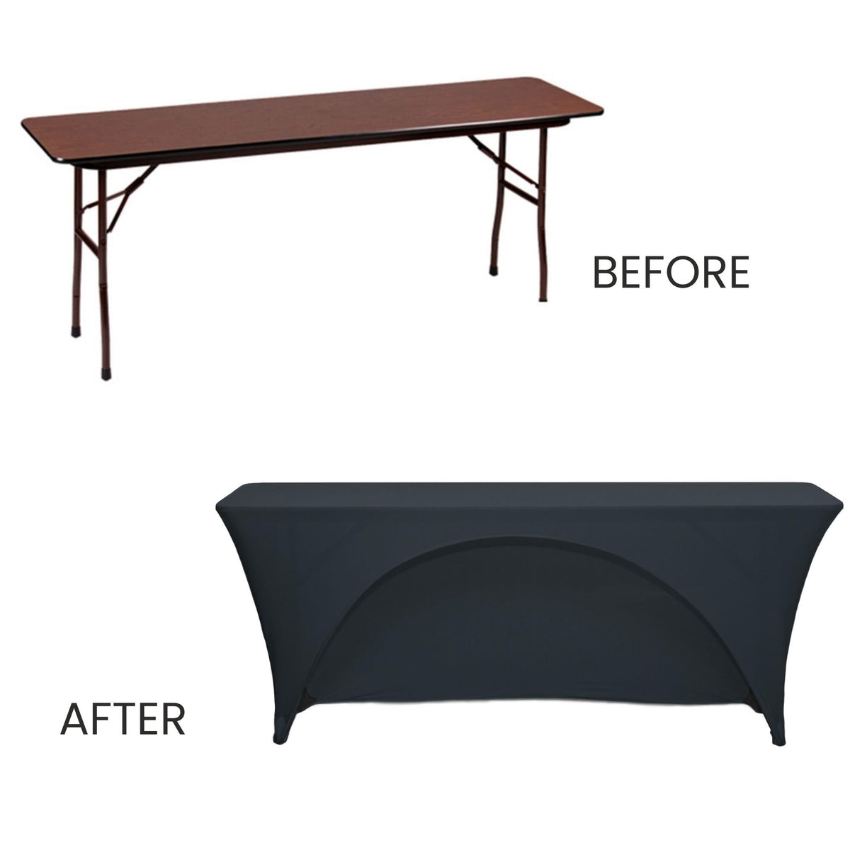 YOUR CHAIR COVERS - Spandex 6 Ft x 18 Inches, Narrow Classroom Open Back Rectangular Training Stretch Tablecloth - Black