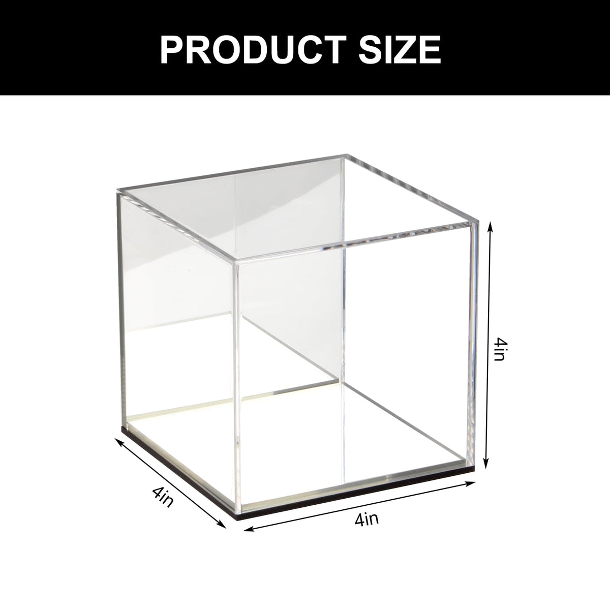 Kcgani Mirrored Clear Acrylic Box for Collectibles Display, Assemble Display Case with Mirror Background, Alternative Storage Showcase for Collectibles Crystals Minerals Slab Fossil Coral, 4x4x4Inch