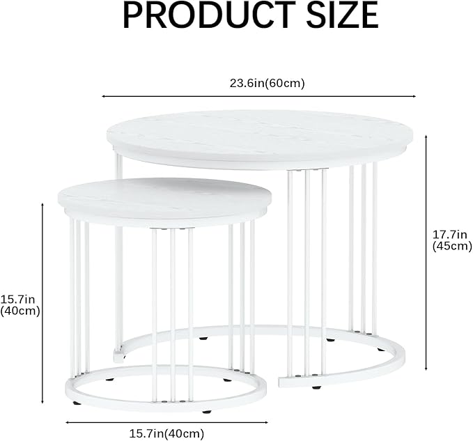 Garden 4 you Nesting Coffee Table, 23.6" Round Coffee Table Set of 2, Wooden