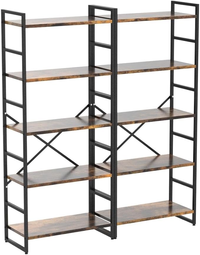 Shintenchi 2 Pieces 5 Tiers Bookshelf, Classically Tall Bookcase Shelf