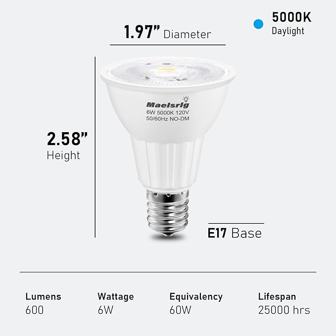 Maelsrlg E17 LED Bulb 6W, Intermediate Base Spotlight Bulb, Daylight White 5000K