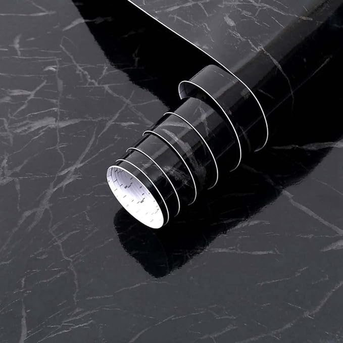 Arthome Black Marble, 17x393 Inches Peel and Stick Wallpaper, Marble Contact