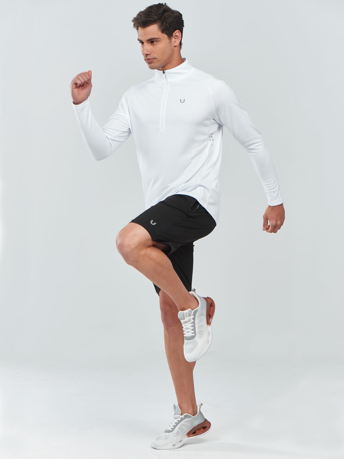 NORTHYARD Men's Running Shirt Long Sleeve Quarter Zip Pullover Moisture Wicking Quick Dry Athletic Workout Shirts White-XL