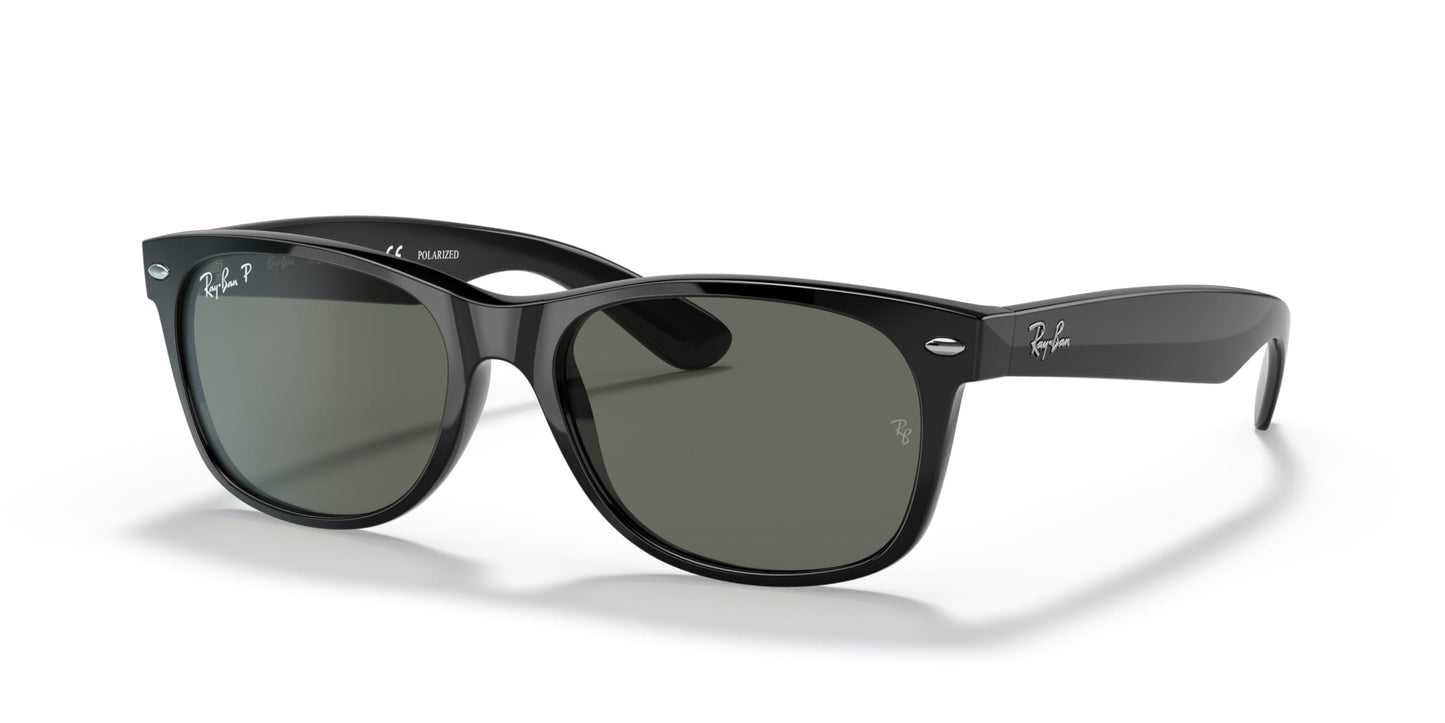 Ray-Ban RB2132 New Wayfarer Square Sunglasses, Black/Polarized Green, 58 mm