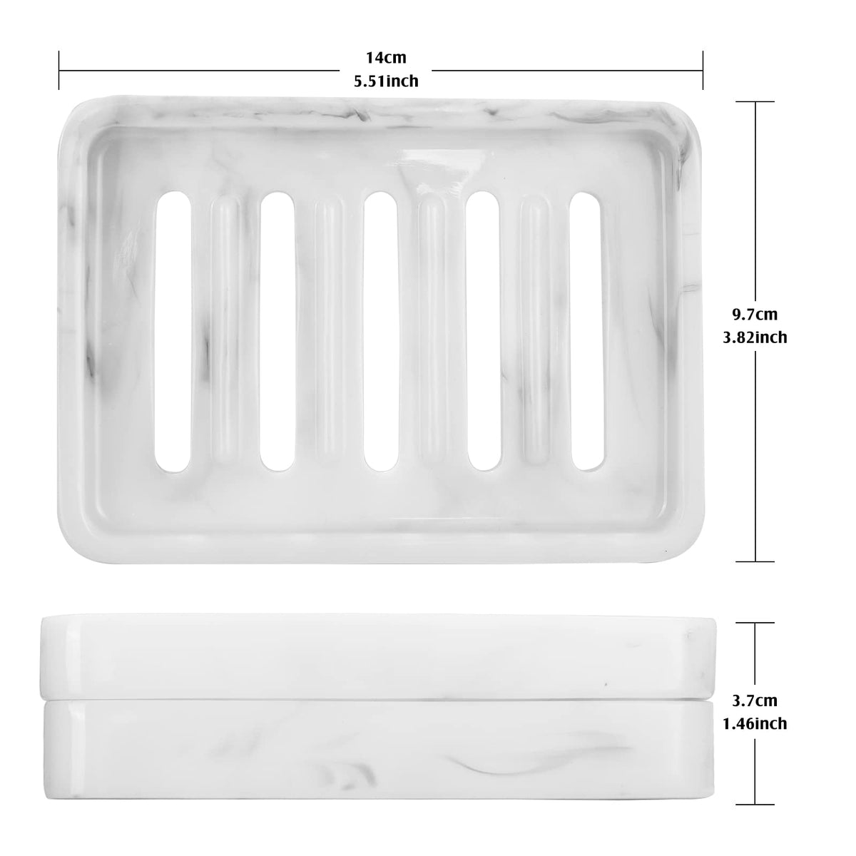 Shinowa Resin Soap Dish, Self-Draining Bar Soap Tray with Drainable Board, Dual Layer Sponge Holder for Bathroom Kitchen Shower Bathtub Sink Counter-top, Marble White