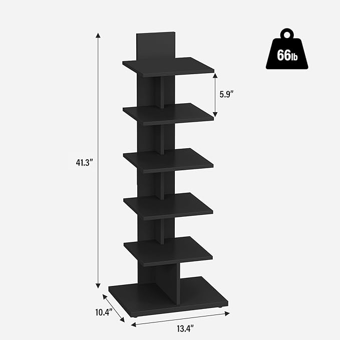 TUTOTAK Narrow Bookshelf, 6-Tier Bookcase, Spine Book Shelf