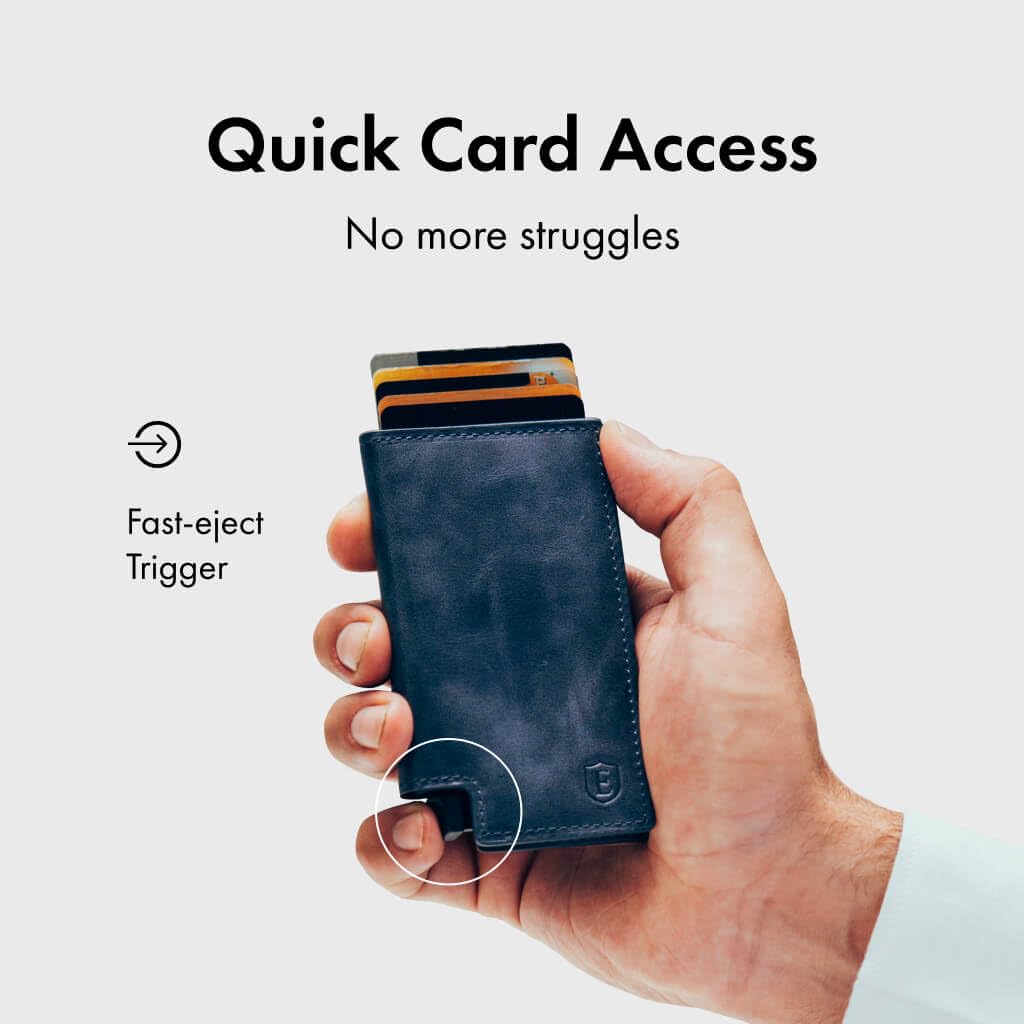 Ekster Parliament Men's Wallet | RFID Blocking Leather Minimalist Cardholder | Slim Wallet for Men - Designed for Quick Card Access with Push Button (Navy)