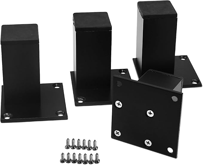 4Pcs 3Inch Metal Furniture Legs, Square Metal Cabinet Support Foot