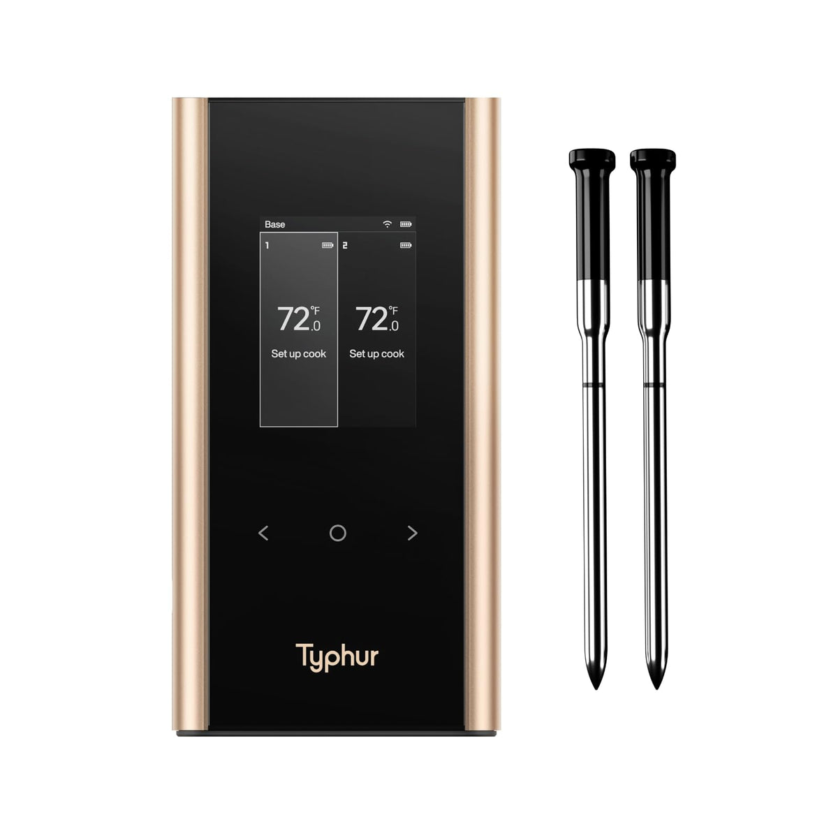 Typhur Sync Gold Wireless WiFi Meat Thermometer, 2 Slim Probes, 6 Sensors, 10x Stronger Signal, ±0.5℉ Accuracy, Smart Base Direct Setup, Reliable Reading Through Kamado Grill BBQ Oven Smoker Air Fryer