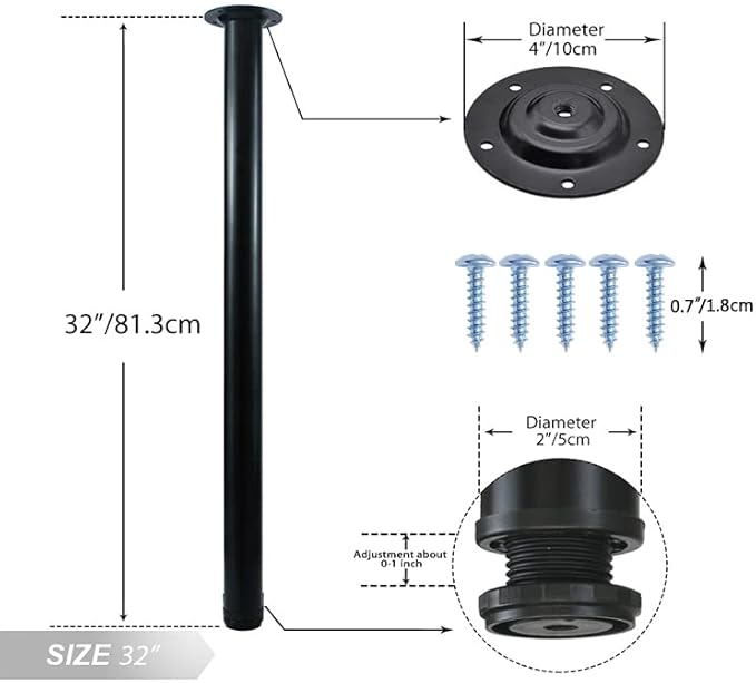 QLLY 32 inch Adjustable Metal Desk Legs, Heavy Duty Furniture Table Legs