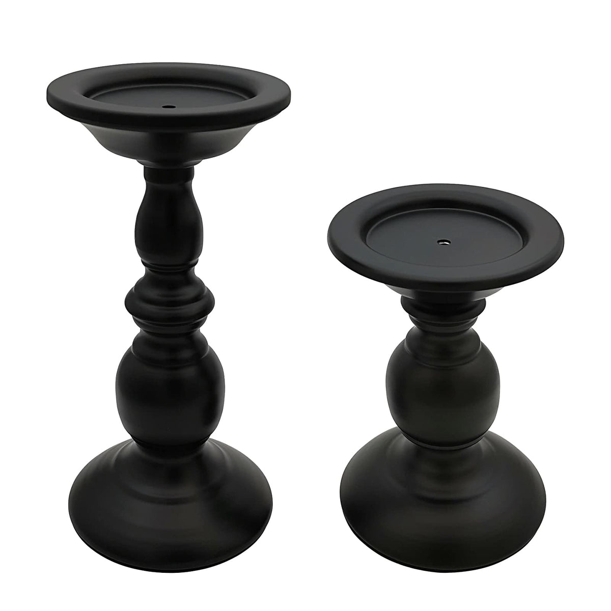 Fuhengli Pillar Candle Holders Stands Set of 2, Candle Holders for Pillar Candles Decorative Candlestick Holder for Fireplace, Home Decor, Dinning, Party, Wedding, Matte Black, 6.2" & 8.7"