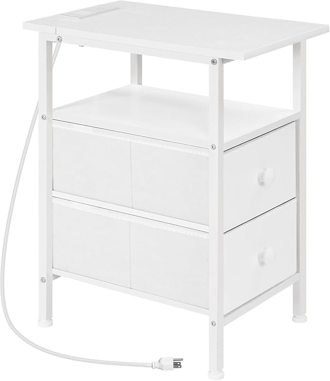 HOOBRO End Table with Charging Station, Narrow Side Table, Nightstand with 2