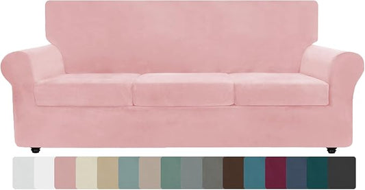 ZNSAYOTX Oversized Velvet Couch Cover 4 Piece Stretch Sofa Covers