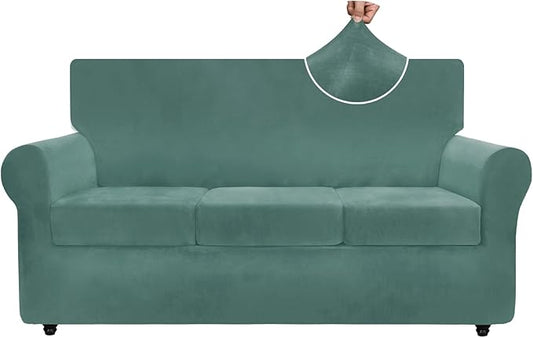 ZNSAYOTX Luxury Velvet Couch Cover 4 Piece Stretch Sofa Covers