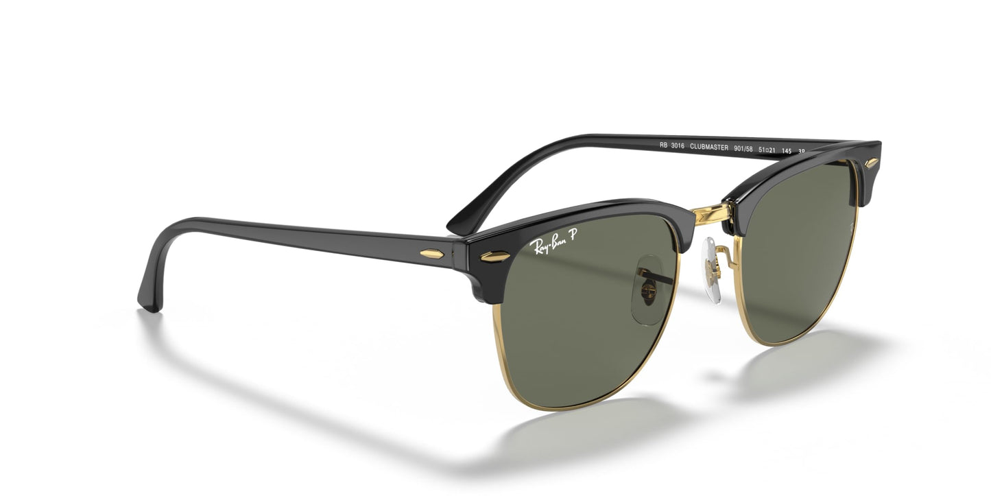 Ray-Ban RB3016 Clubmaster Square Sunglasses, Black/Polarized G-15 Green, 51 mm