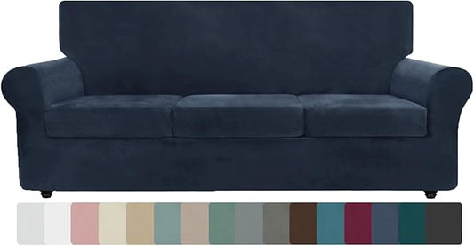 ZNSAYOTX Oversized Velvet Couch Cover 4 Piece Stretch Sofa Covers