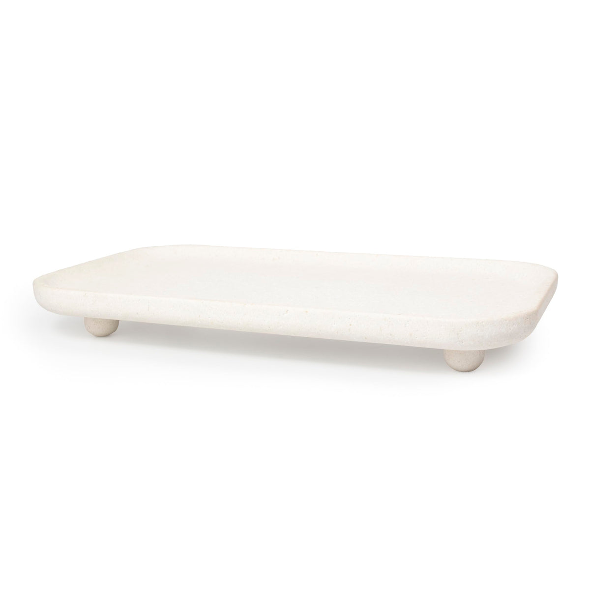 Travertine Marble Footed Tray in White Marble or Silver Travertine – Available in Two Sizes. (White, Large)