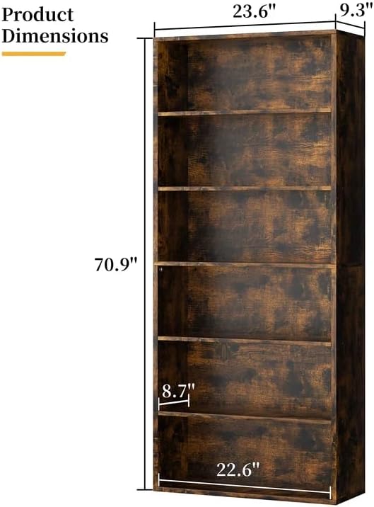 Shintenchi Bookshelf, 6-Tier Open Bookcase and Bookshelves, 6 Shelf Display