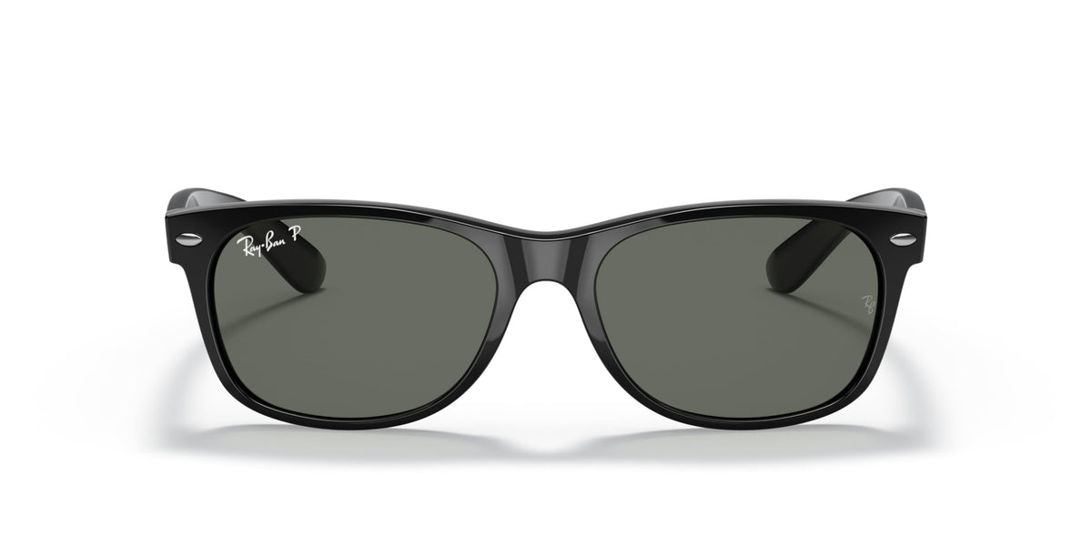 Ray-Ban RB2132 New Wayfarer Square Sunglasses, Black/Polarized Green, 58 mm
