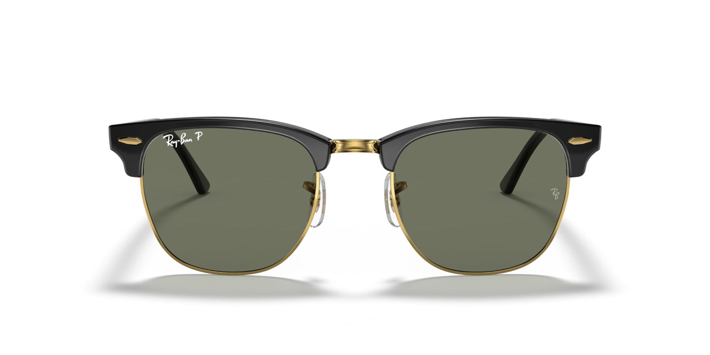 Ray-Ban RB3016 Clubmaster Square Sunglasses, Black/Polarized G-15 Green, 51 mm