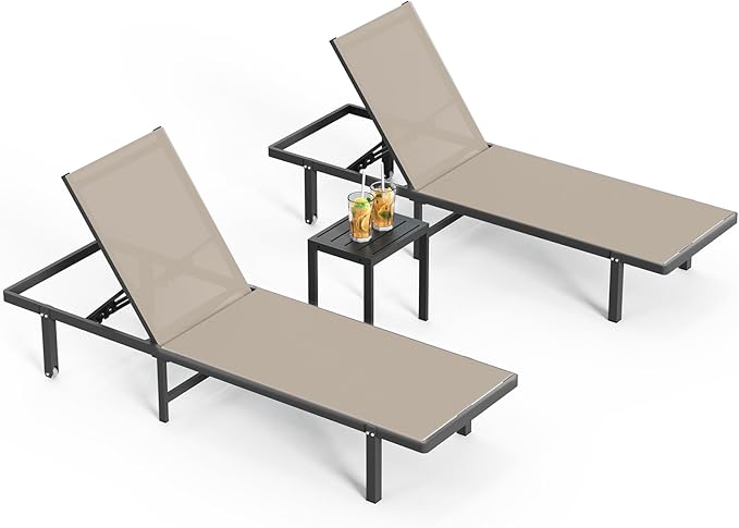 Pool Lounge Chairs Set of 3，Outdoor Lounge Chairs