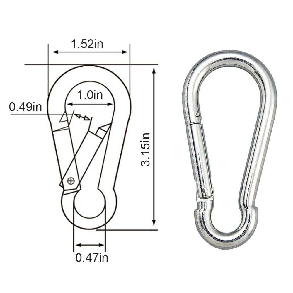 CAIDMOS 5PCS 3.15in Large Carabiner Clip, Stainless Steel Carabiner Heavy Duty, Spring Snap Hook, Locking Climbing Caribiners Clips for Gym, Plant Hanging, Outdoor Camping, Hiking. 600 lbs