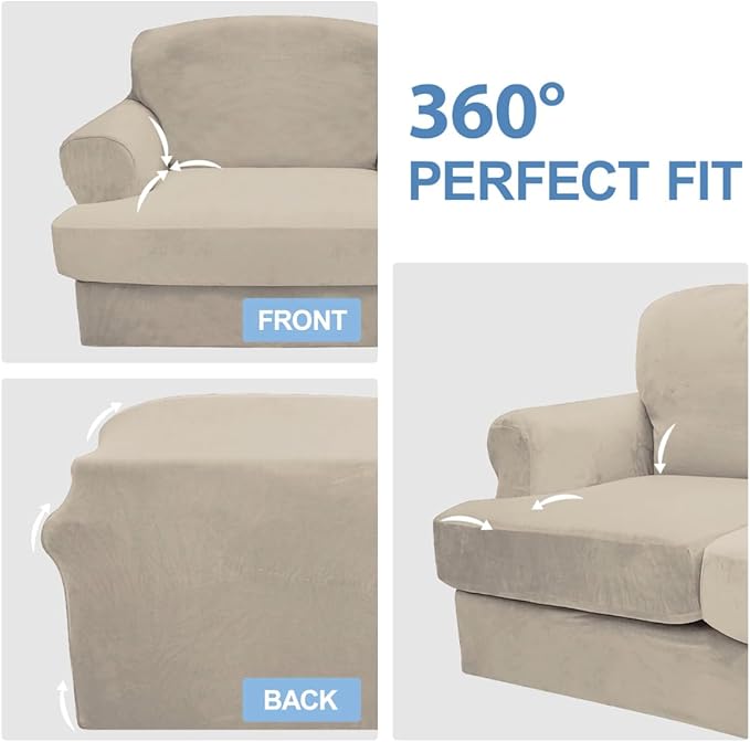 CUCRAF T Cushion Sofa Cover 4 Piece Slipcovers, Soft Thick Velvet Couch Cover