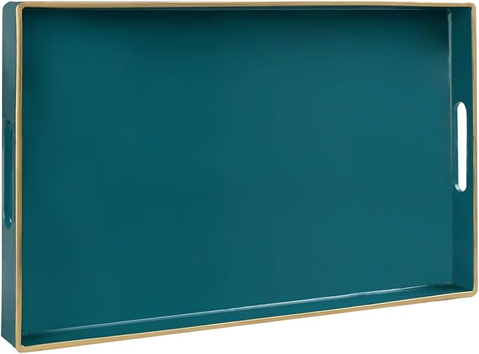 MAONAME Teal Serving Tray with Handles, Modern Decorative Tray