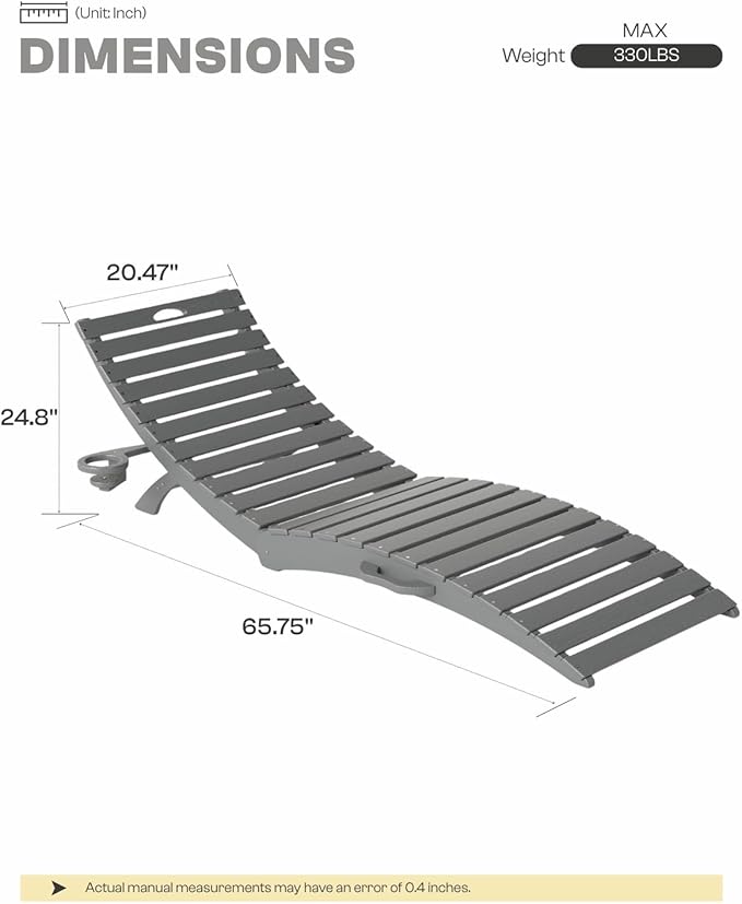 Folding HDPE Pool Lounge Chairs Set of 2, Pre-Assembled Outdoor Chaise Lounge