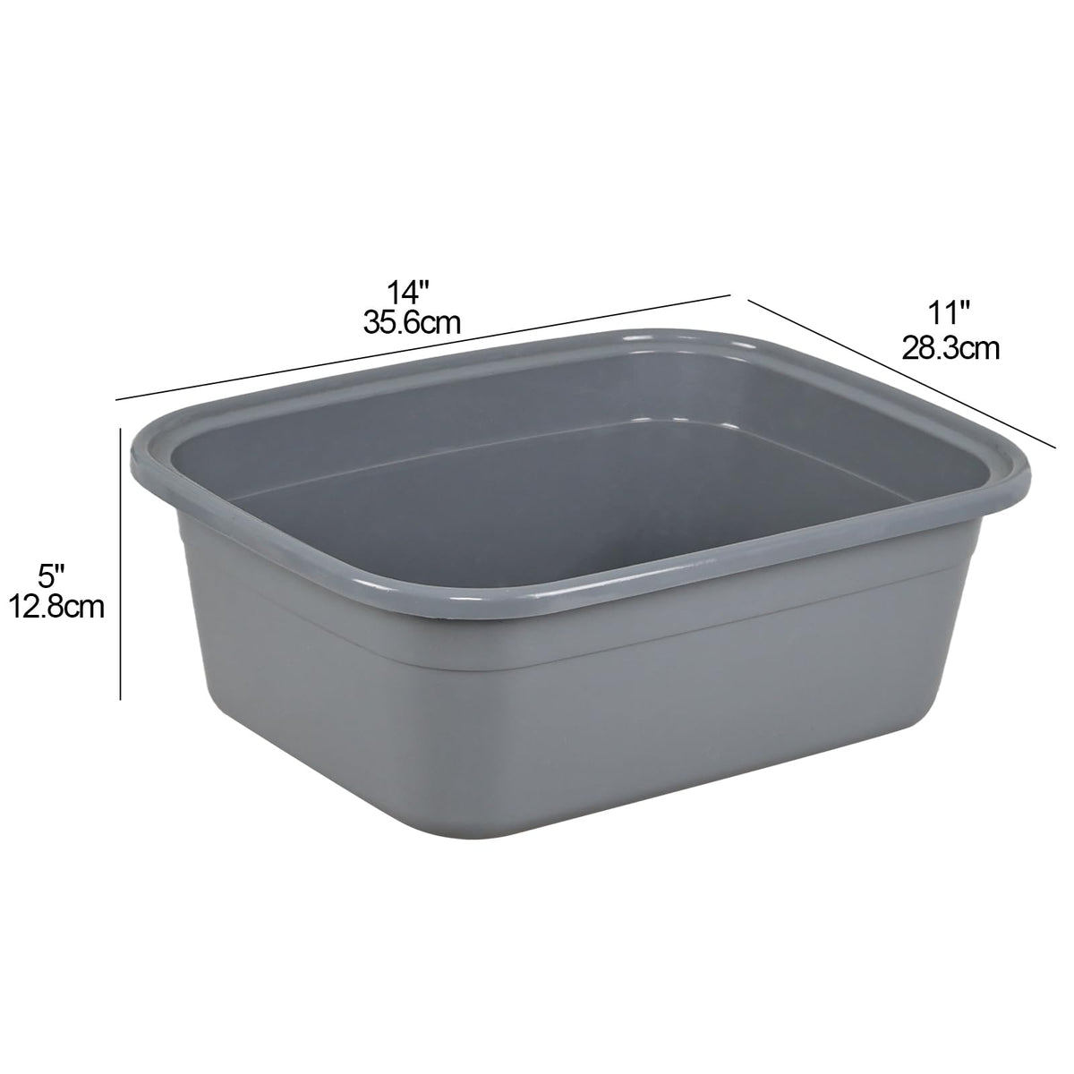 Ortodayes 4 Pack 12 Quart Rectangular Dish Pan, Kitchen Washing Up Bowls, Grey