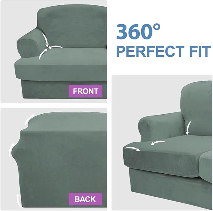 CUCRAF T Cushion Sofa Cover 3 Piece Loveseat Slipcovers, Soft Thick Velvet