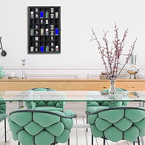 Shot Glass Display Case Large Wooden Cabinet Rack Holder Wall Mounted Black